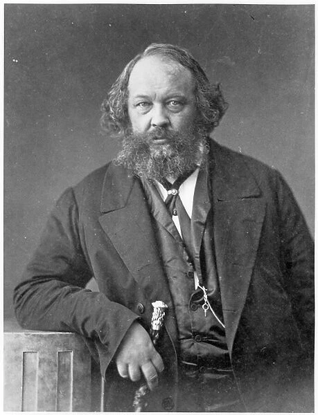 Portrait of Mikhail Aleksandrovich Bakunin (1814-76) c. 1860 (litho) (b  /  w photo)