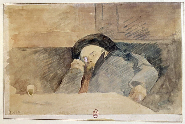 Portrait of Paul Verlaine (1844-1896), French poet, sleeping at the cafe Procope in Paris