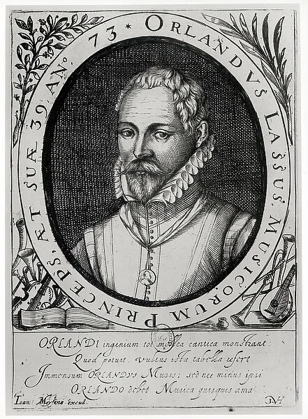 Portrait of Roland de Lassus (1532-94) (engraving) (b  /  w photo)
