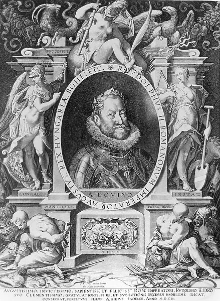 Portrait of Rudolph II (1576-1612) (engraving) (b  /  w photo)