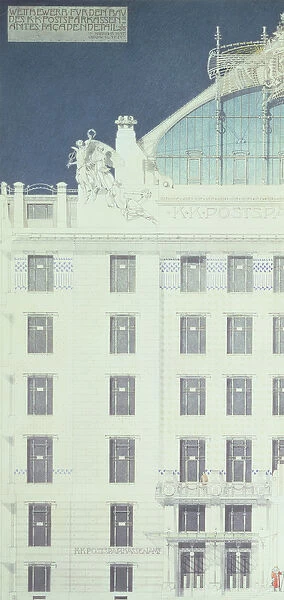 Post Office Savings Bank, Vienna, design showing detail of the facade, c. 1904-06