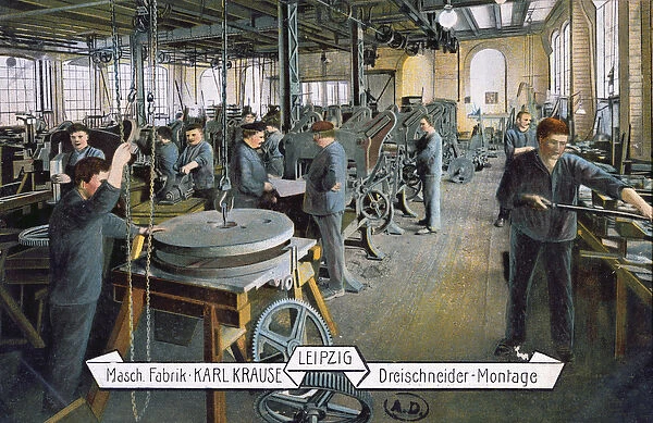 Postcard depicting the Karl Krause factory in Leipzig, c. 1905 (coloured photo)