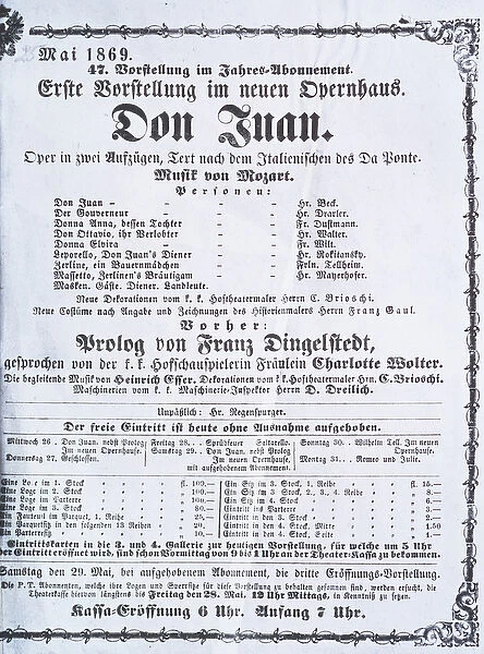 Poster advertising a performance of Don Juan (Don Giovanni) by Wolfgang Amadeus Mozart