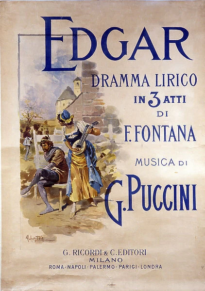 Poster for the opera 'Edgar'by composer Giacomo Puccini (1858-1924