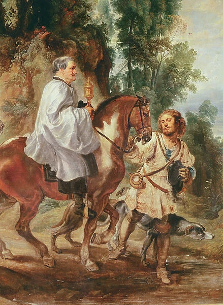 Priest carrying the eucharist to a dying person, before 1630 (oil on canvas)