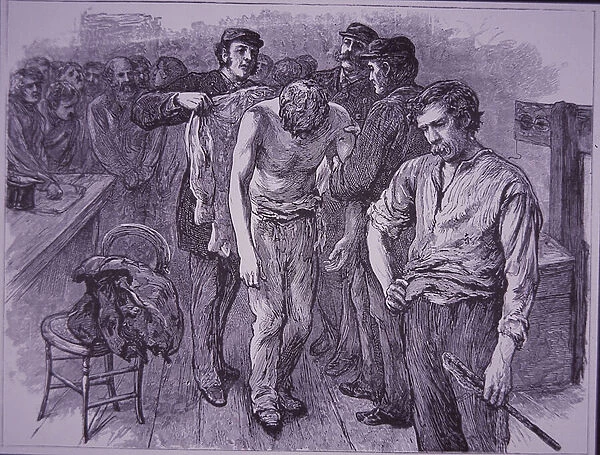 Prisoner whipped in prison (wood engraving)