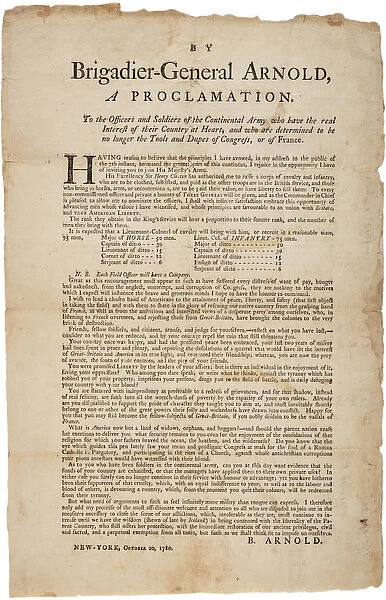 Proclamation to officers and soldiers of the Continental Army, 20th October 1780 (litho)