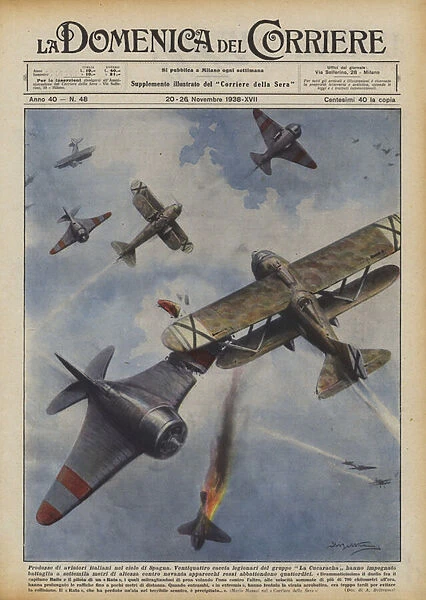 Prowess of Italian aviators in the Spanish sky (colour litho)
