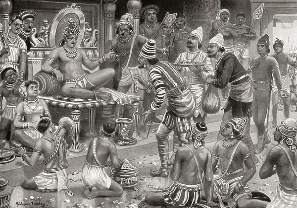 Pulakeshin II, the Chalukaya, receiving envoys from Persia at Badami, from Hutchinson s