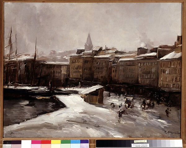 Quai du port, Marseille, under the snow Painting by Raymond Allegre (1857-1933) Dim. 56x74 cm. Mandatory mention: Collection fondation regards de Provence Marseille