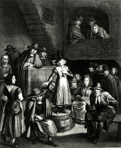 Quaker Meeting, 1699 (engraving) (b  /  w photo)