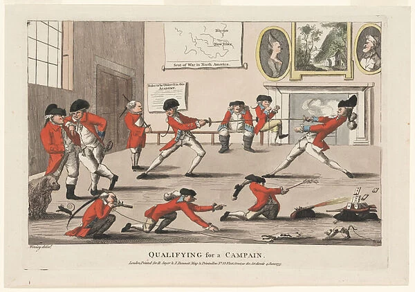 Qualifying for a Campaign, pub. 1777 (hand coloured engraving)