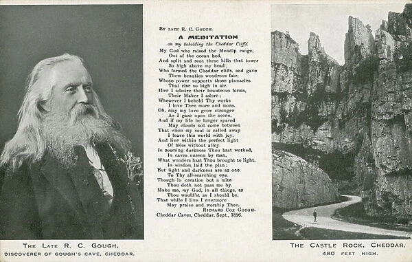 R C Gough, discoverer of Goughs Cave, Cheddar, and Castle Rock, Cheddar (b  /  w photo)