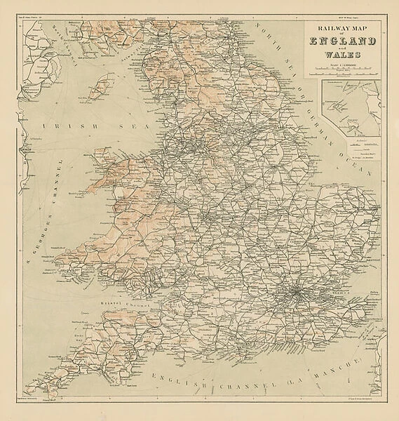 Railway Map of England and Wales (litho)