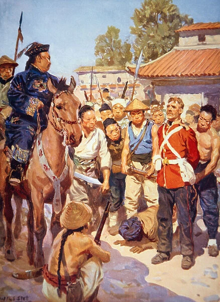Rebels capture a British soldier during the Taiping Rebellion in China (w  /  c on paper)