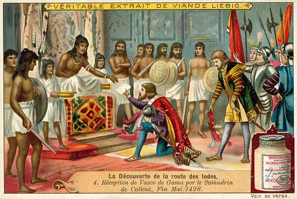 Reception of Vasco da Gama by the Samudiri of Calicut, India, May 1498 (chromolitho)