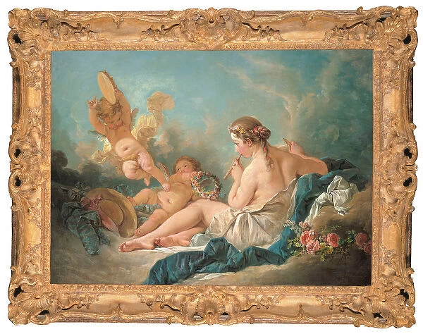 A Reclining Nymph Playing the Flute with Putti, Perhaps the Muse Euterpe