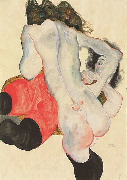 Reclining woman in red trousers and standing female nude, 1912 (gouache
