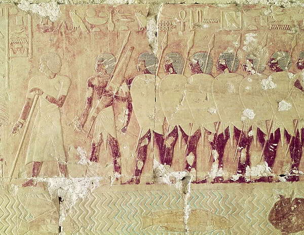 Relief depicting soldiers sent by Queen Hatshepsut on an expedition to the Land of Punt
