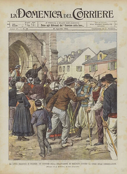 The Religious Struggle in France, An Episode of the Uprising in Brittany Against the Congregation Law (colour litho)
