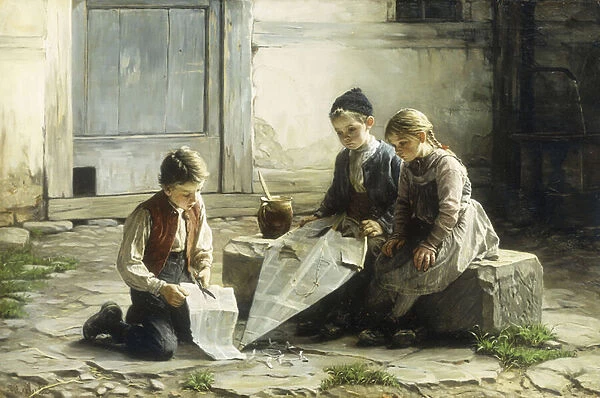 Repairing the Kite, 1895 (oil on canvas)