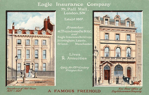 Former residence of Nell Gwyn converted into the head office of the Eagle Insurance Company, 79 Pall Mall, London (chromolitho)