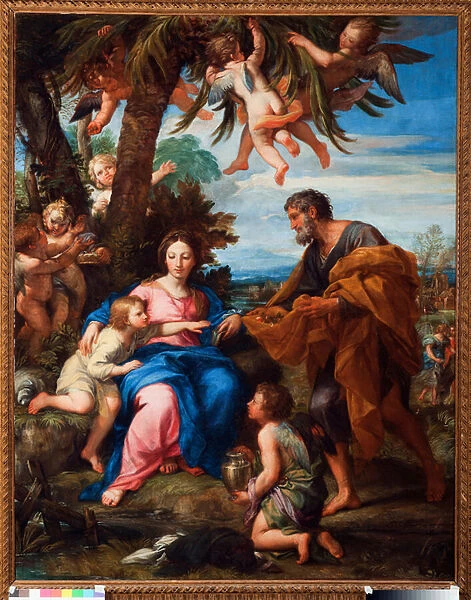 Rest during flight into Egypt Painting by Carlo Maratti (1625-1713), 1680 Dim 120