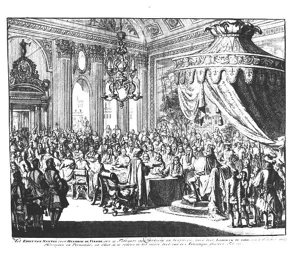 Revocation of the Edict of Nantes, on 22nd October 1685 (engraving) (b  /  w photo)