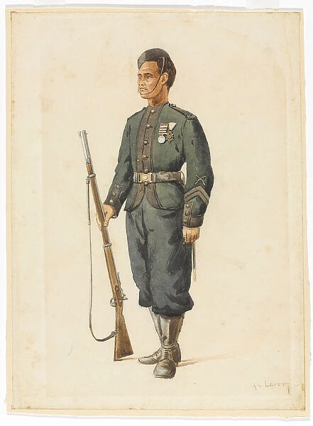Rifleman of the 4th Gurkha Regiment in drill order, 1890 circa (w  /  c)