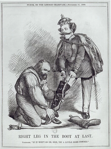 Right Leg in the Boot at Last, caricature of Giuseppe Garibaldi (1807-82)