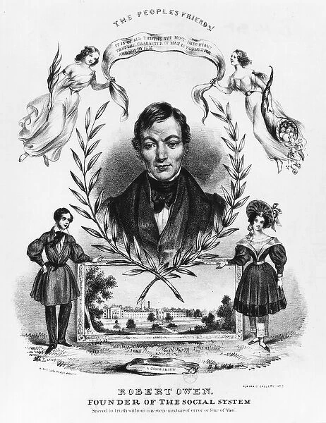 Robert Owen (1771-1858) (engraving) (b  /  w photo)