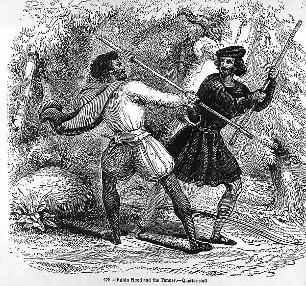 Robin Hood and the Tanner with Quarter-staffs (engraving) (b  /  w photo)