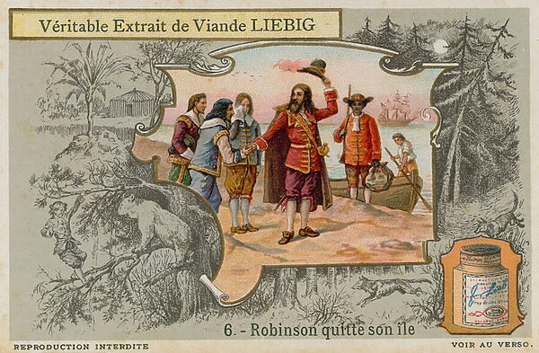 Robinson Crusoe leaves the island (chromolitho)