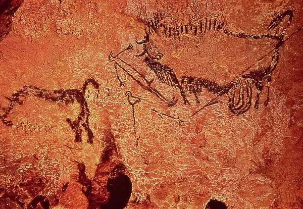 Rock painting of a hunting scene, c. 17000 BC (cave painting)