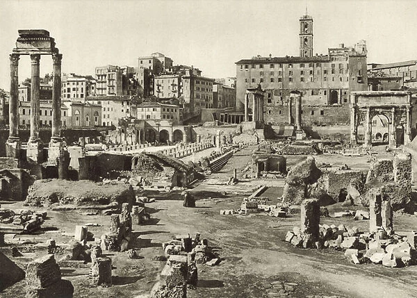 Roman Forum and Basilica Julia (b  /  w photo)