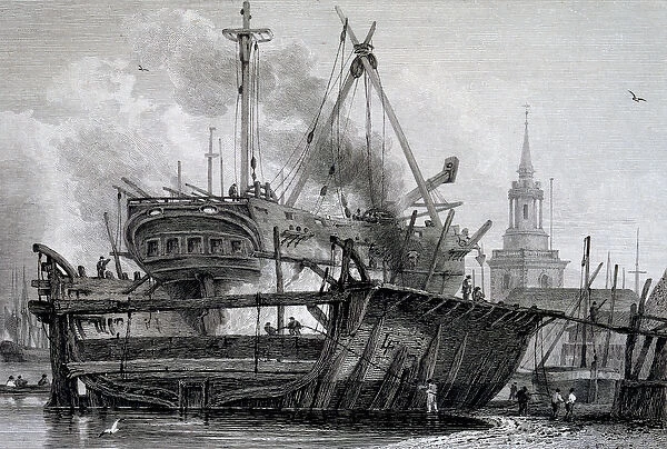 Rotherhithe, the Floating Dock in 1815, engraved by J. C