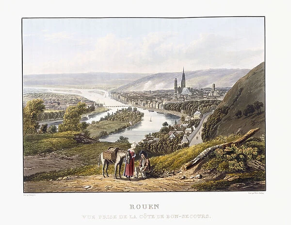Rouen, seen from Bon-Secours, 1823-1826 (hand-coloured aquatint)