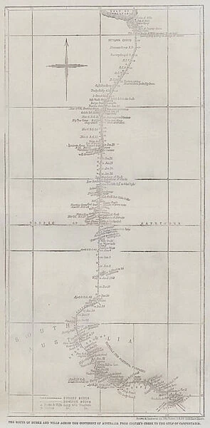 The Route of Burke and Wills across the Continent of Australia from Coopers Creek to the Gulf of Carpentaria (engraving)