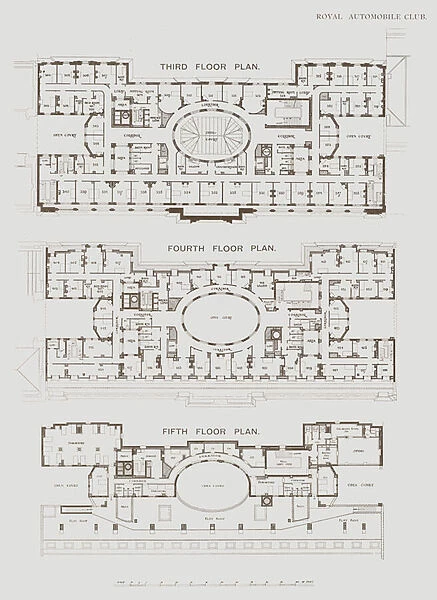 Royal Automobile Club, Third Floor Plan, Fourth Floor Plan, Fifth Floor Plan (litho)