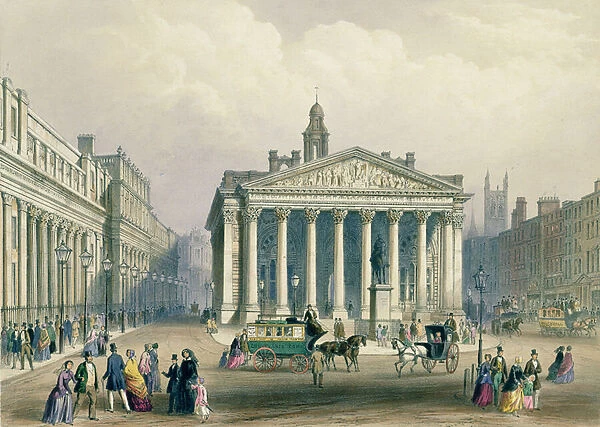 The Royal Exchange and the Bank of England, lithograph by T. Picken, printed by Day & Son