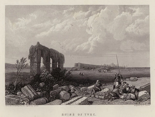 Ruins of Tyre (colour litho)