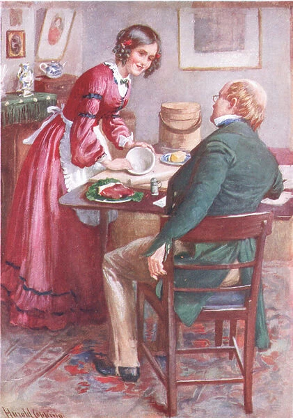 Ruth Pinch makes a Pudding, illustration for Character Sketches from Dickens