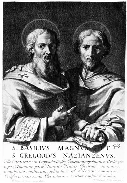 Saint Basil the Great and Saint Gregory of Nazianzus, print made by Gerard Edelinck