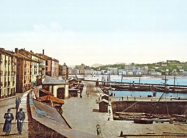 San Sebastian Harbour, Spain, 1890-1900 (chromolitho)