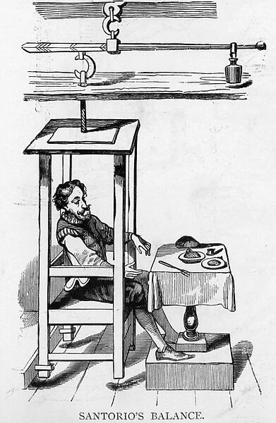 Santorio Santorio sitting in his Balance Machine (engraving)
