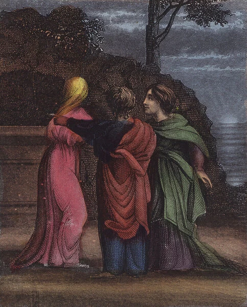 Scarce had the sober mornings doubtful ray... (coloured engraving)