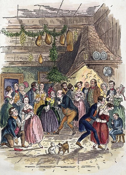Scene from A Christmas Carol, by Charles Dickens (colour litho)