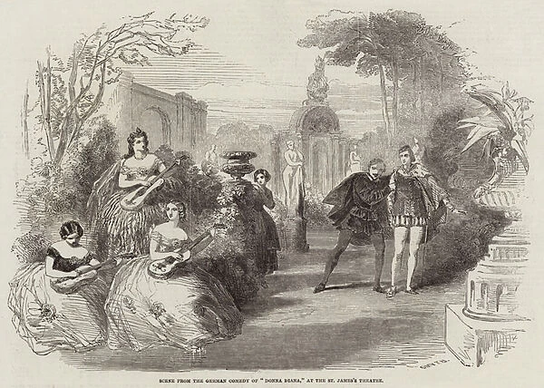 Scene from the German Comedy of 'Donna Diana, 'at the St Jamess Theatre (engraving)