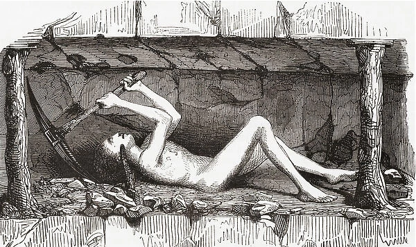 Scene inside an English coal mine, early 19th century (engraving)
