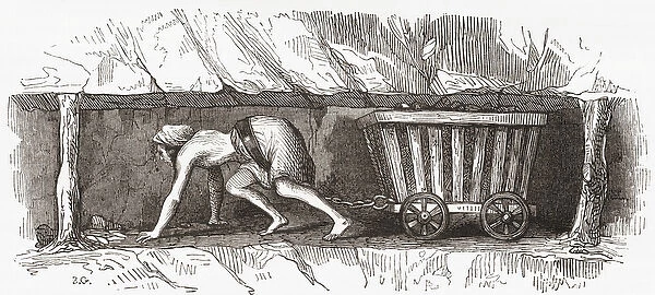 Scene inside an English coal mine, early 19th century (engraving)